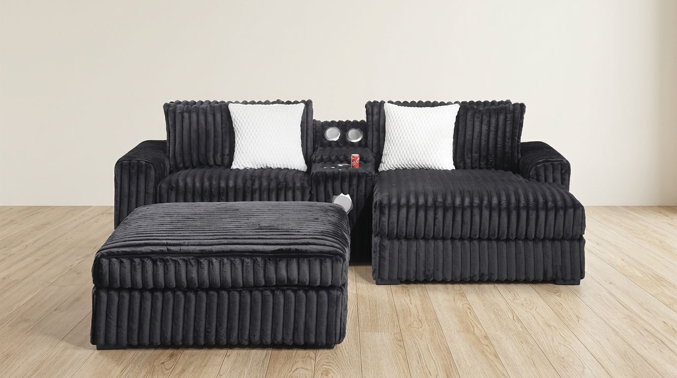 Black Modular 3-Piece Media Sectional