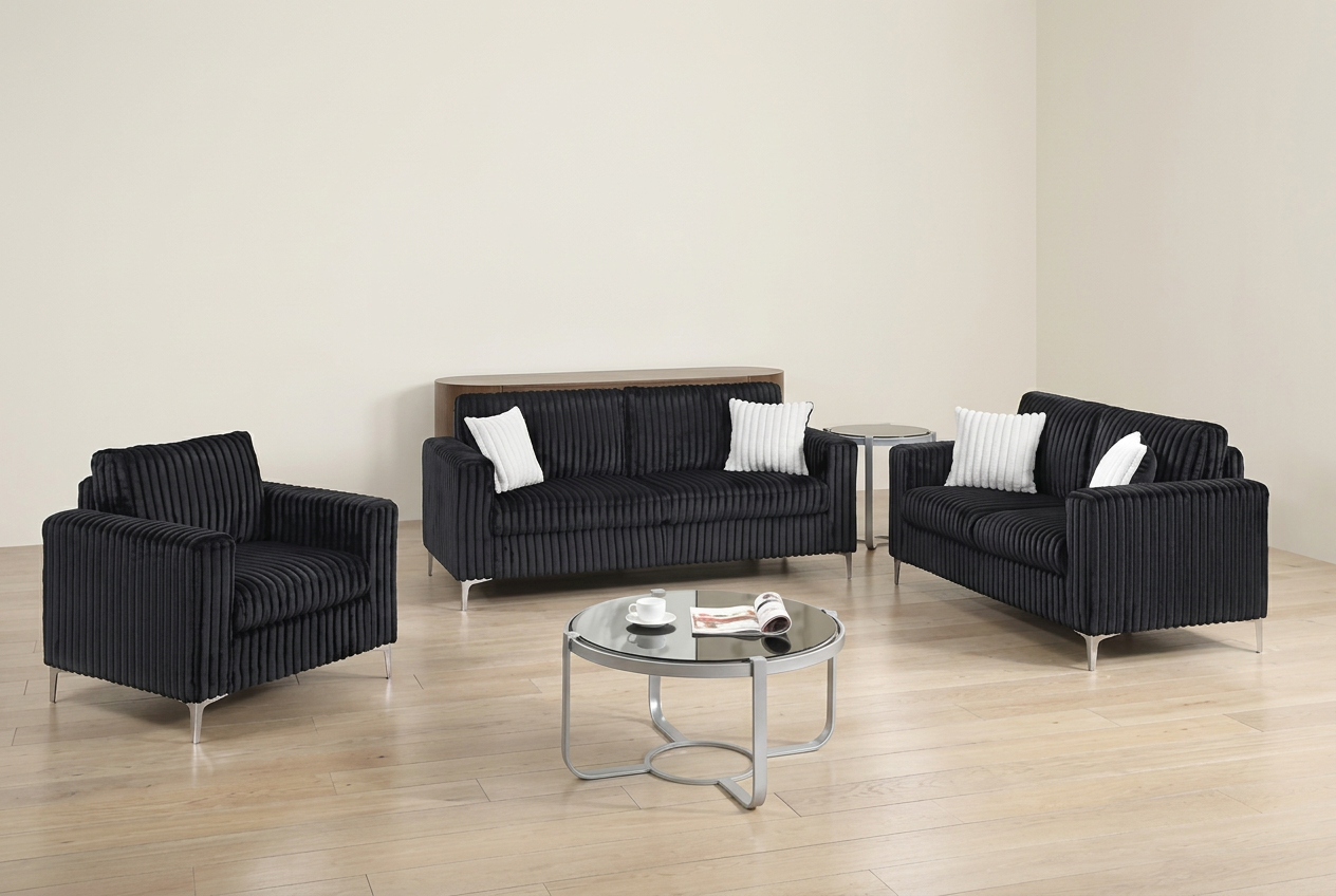 Corduroy Black Channel Living Room Set