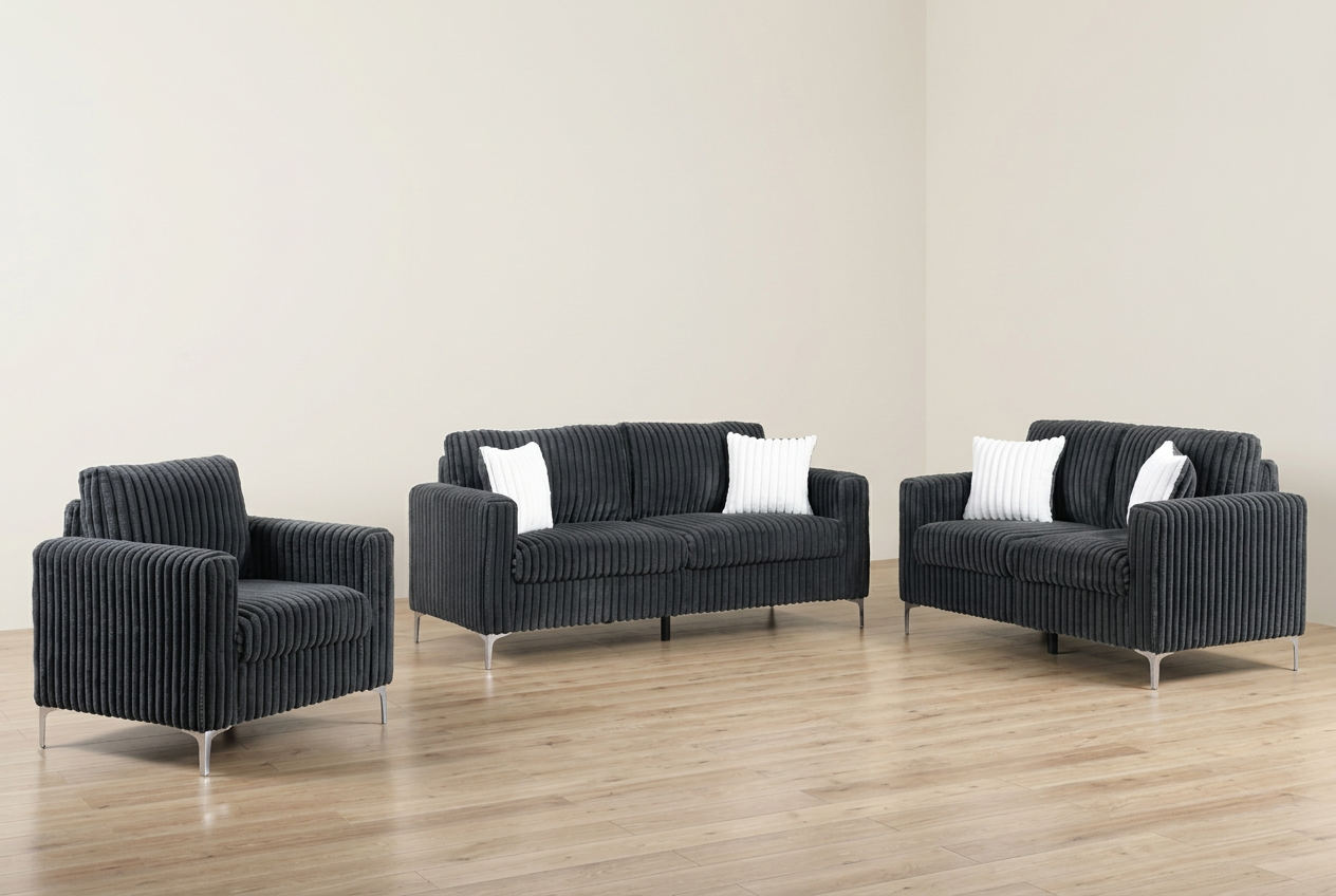 Corduroy Charcoal Channel Living Room Set
