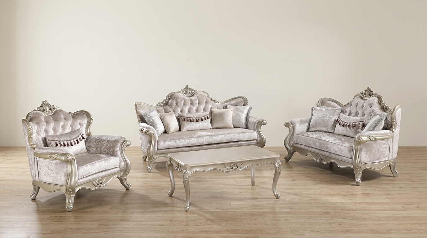 Heritage Cream Carved Wood Sofa & Loveseat