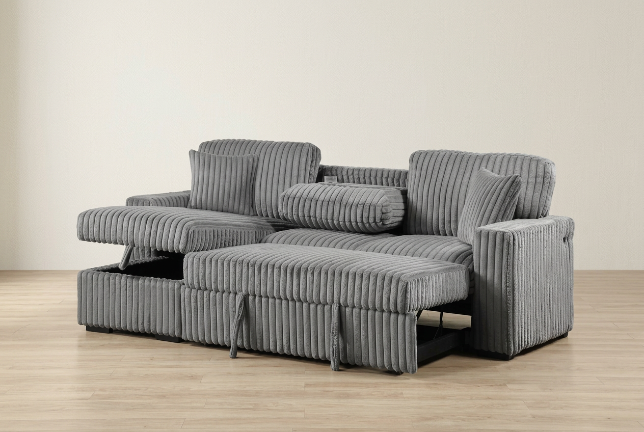 Light Grey 2-Piece Reversible Sleeper Sectional