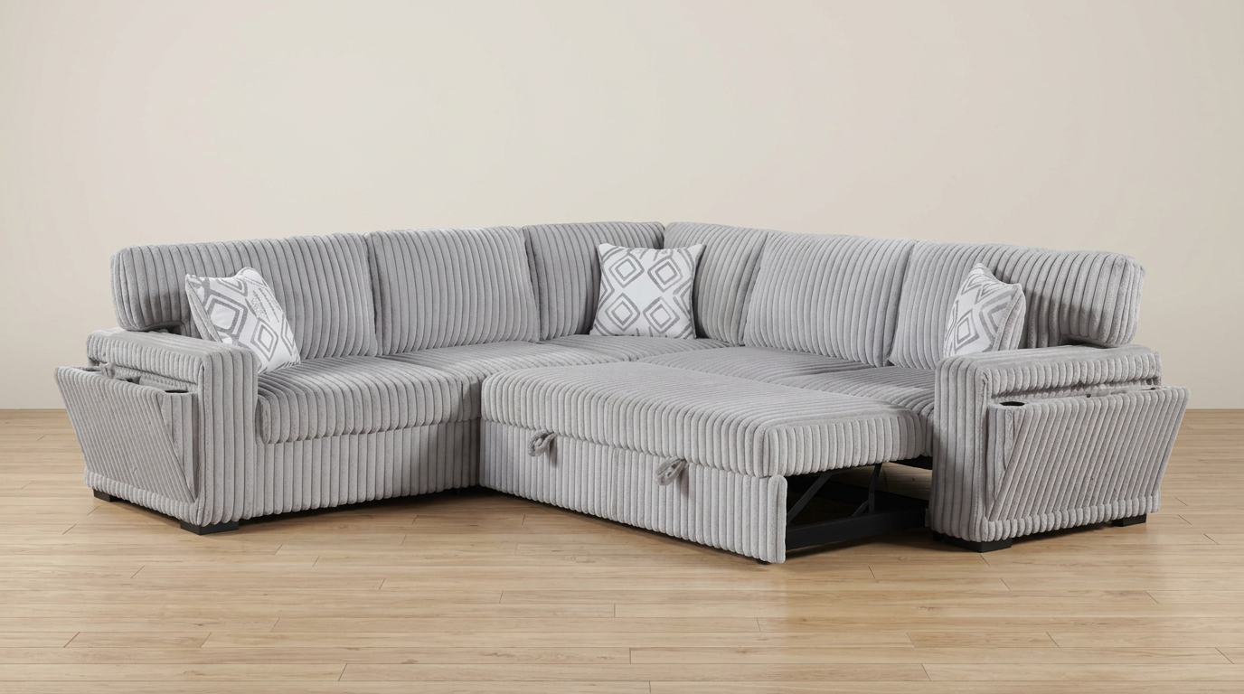 Light Grey Sleeper Sectional with Storage