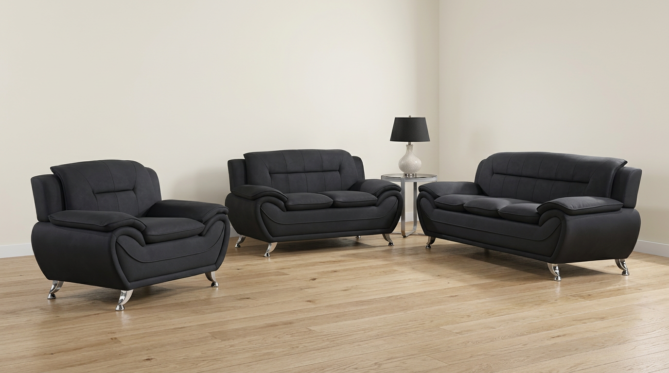 Linen Look Black Living Room Set