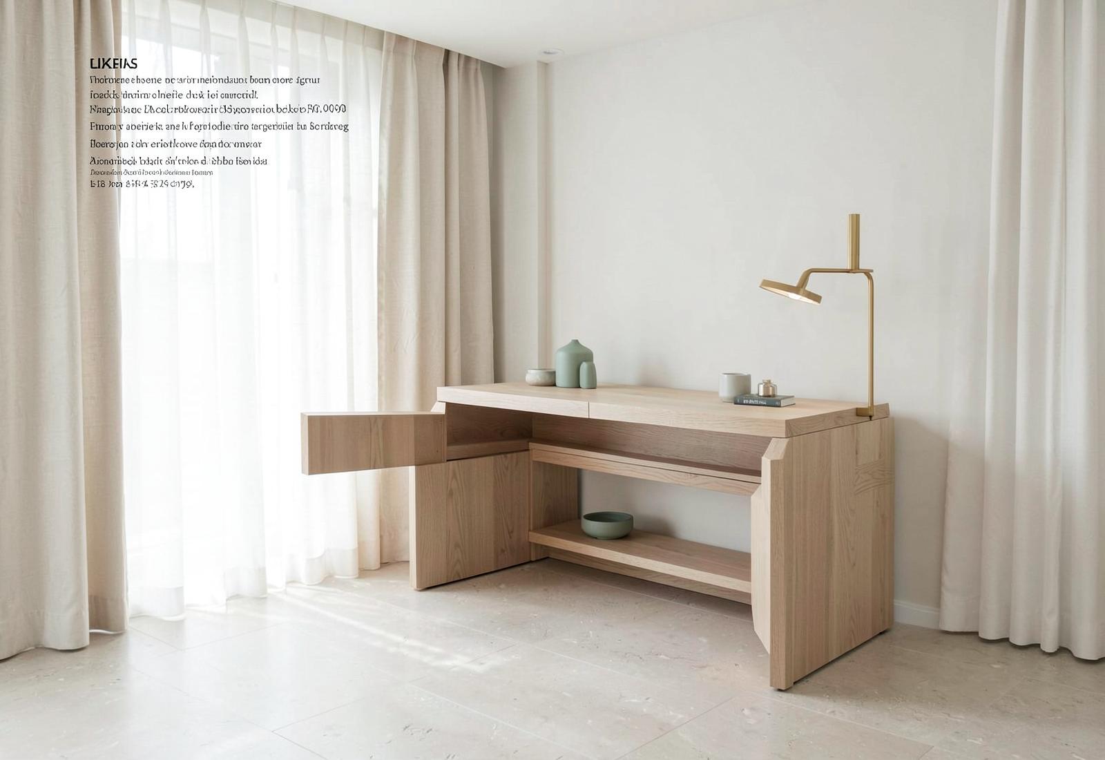 Modular living room in oak and linen